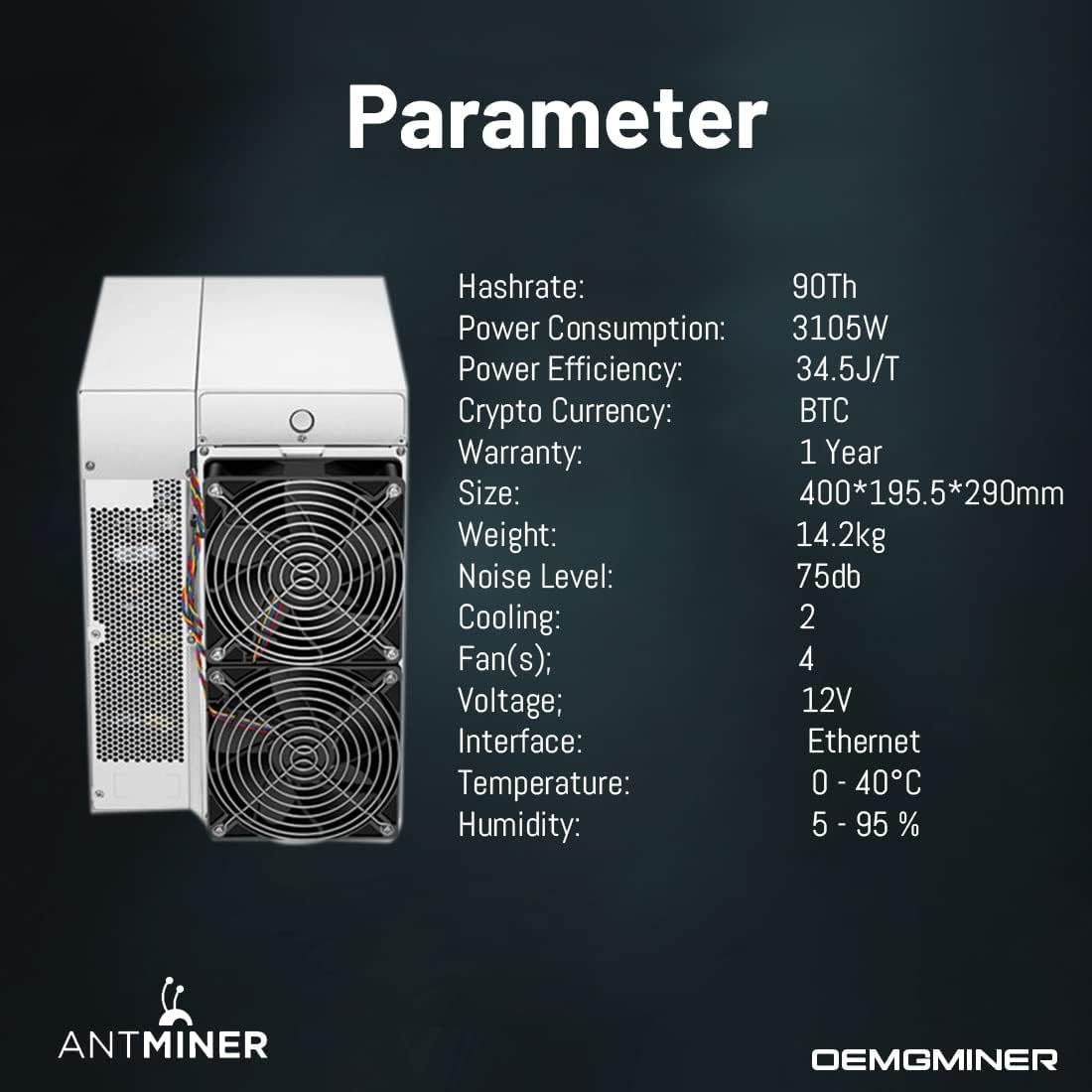 OEMGMINER Antminer S19 Bitmain Bitcoin Miner incluindo PSU Asic